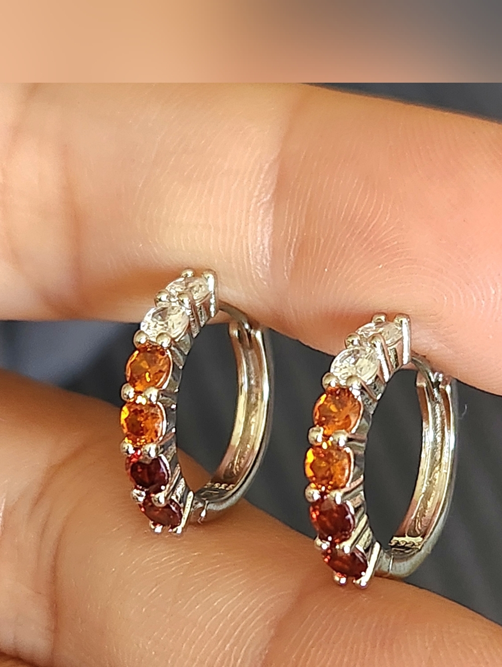 New 925 Silver Orange Sapphire Ruby Diamond Hoop Earrings for Women - Picture 1 of 11